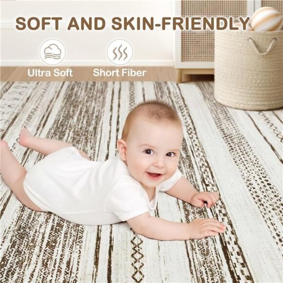 Area Rug Living Room Rugs-5x7 Washable Large Soft Neutral Boho Moroccan Bohemian - Picture 4 of 6